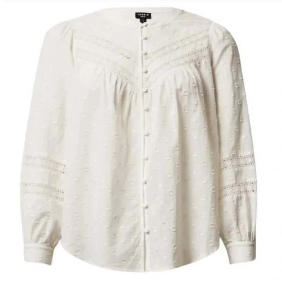 Torrid Cotton Clip Dot Lace Trim Long Sleeve‎ Top Size 1 NWT - Picture 3 of 5